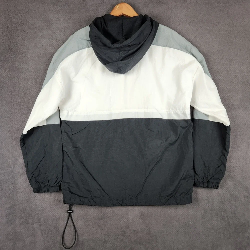 Nike Windbreaker Jacket Mens Small Black White Gray Colorblock Full Zip Hood